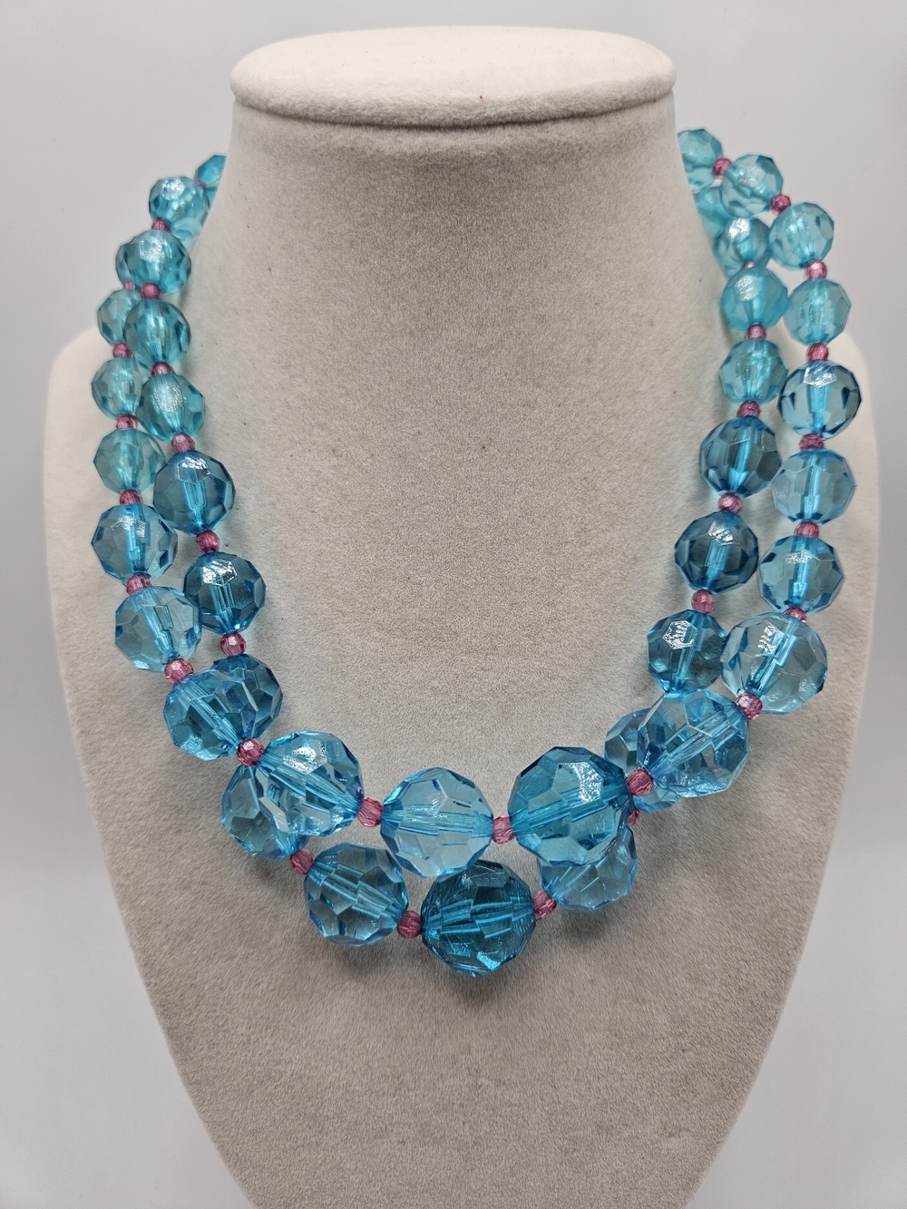 VINTAGE Set Blue Faceted Lucite Plastic Beaded Strand Necklaces